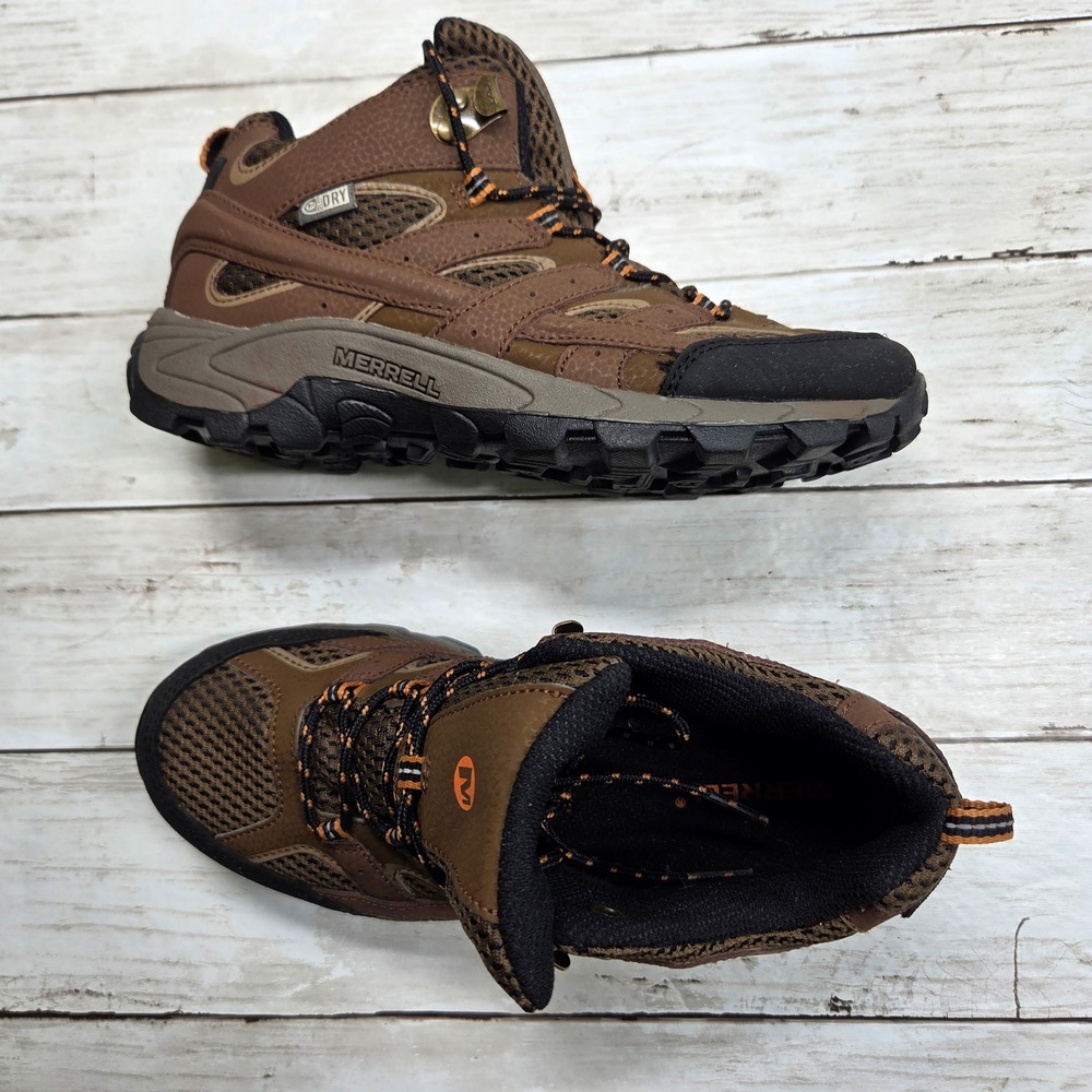 Merrell Moab 2 Mid AC WTRPF Hiking Boots Boys 4M Brown Leather Waterproof Shoes
